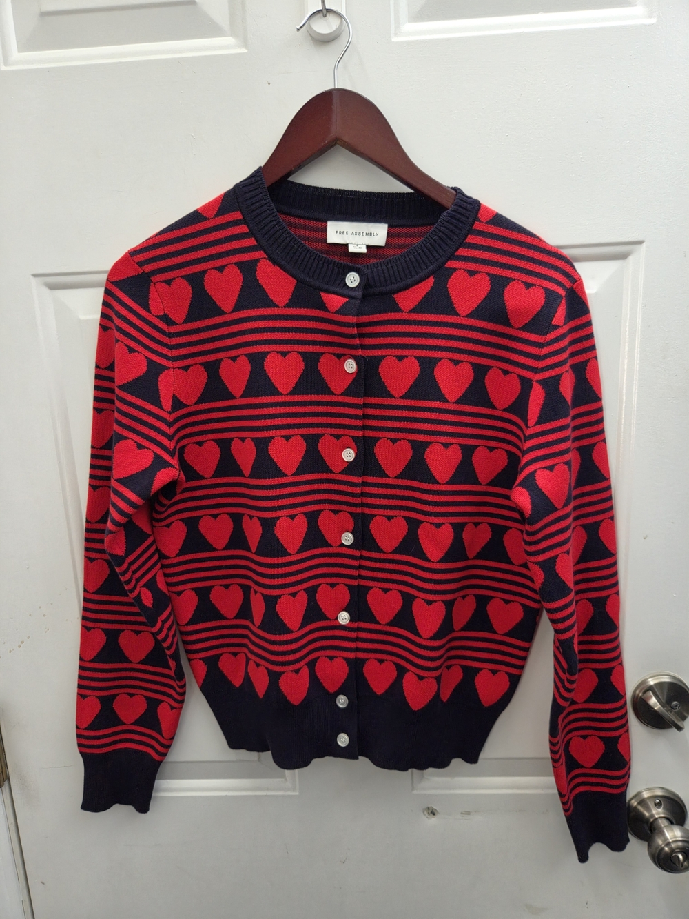 Free Assembly Red & Navy Heart Stripe Cardigan